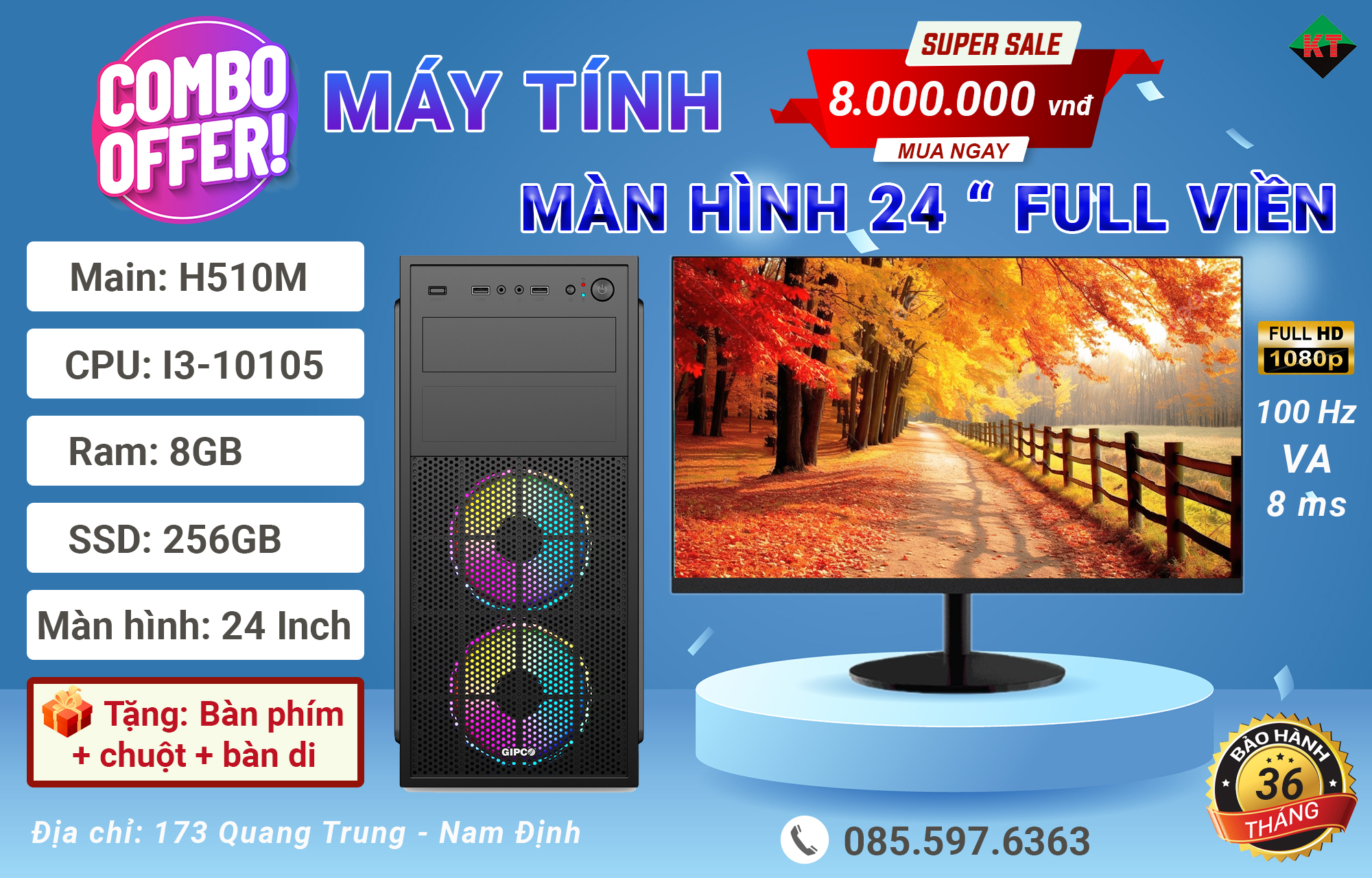 Combo 8 triệu vnđ: Máy tình và màn hình 24 inch full viền giá siêu lợi nhuận