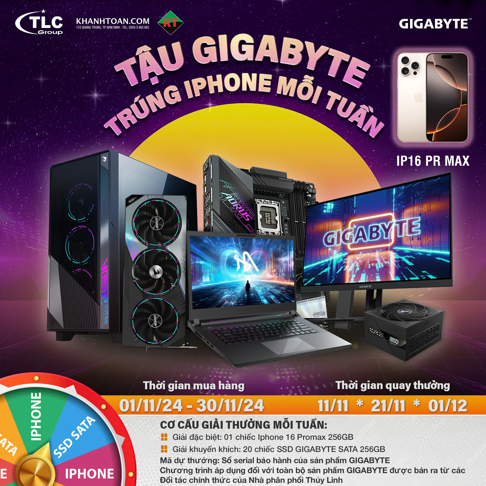 Mua Hàng Tại Khánh Toàn Computer - Cơ Hội Trúng iPhone 16 ProMax & 20 Ổ Cứng SSD Gigabyte