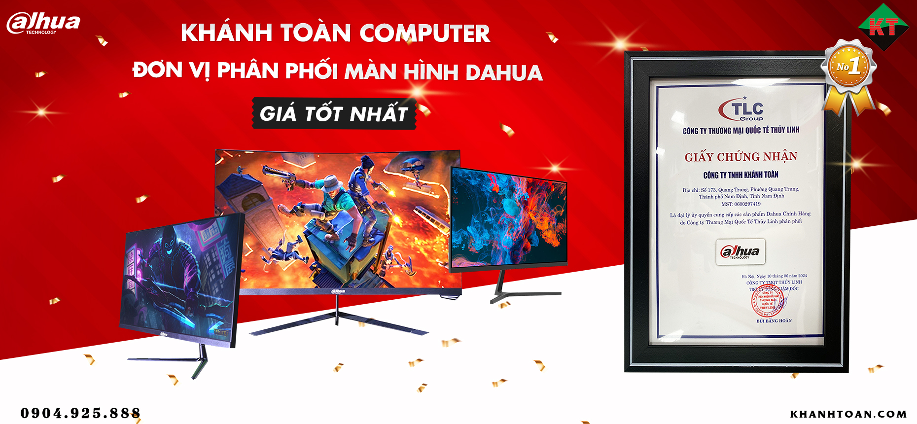 Khánh Toàn Computer Đạt Chứng Nhận Đại Lý Ủy Quyền Cung Cấp Sản Phẩm Màn Hình Dahua Chính Hãng