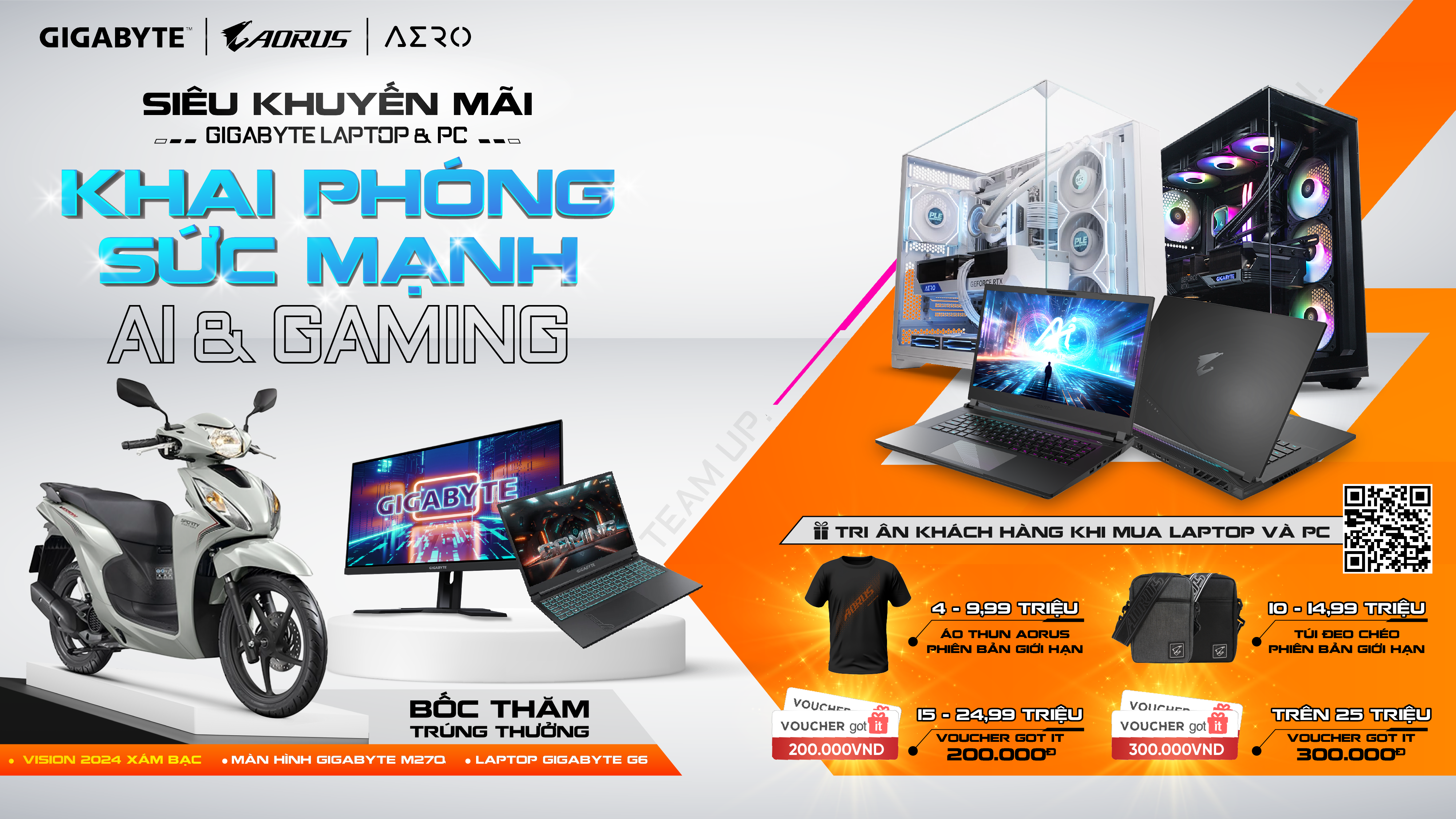 KHAI PHÁ SỨC MẠNH GIGABYTE LAPTOP & PC - Quay thưởng nhận Xe Máy Vision 2024 trị giá 36.500.000đ