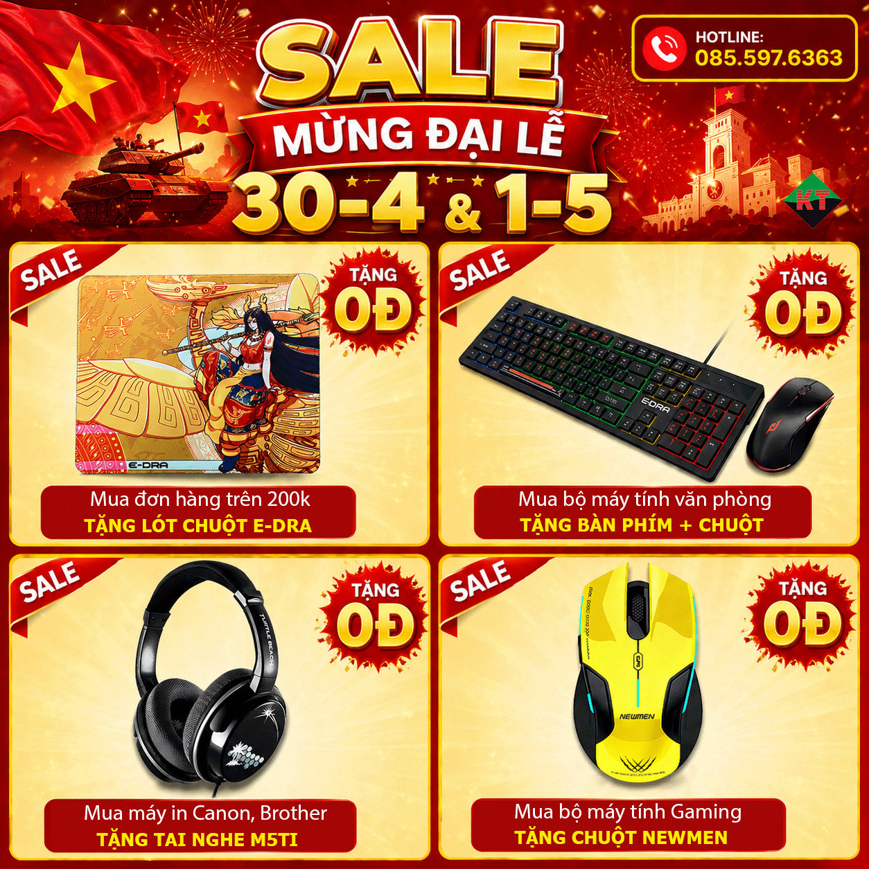 MỪNG ĐẠI LỄ 30/4 - 1/5: MUA SẮM NHẬN QUÀ 0 ĐỒNG TẠI KHÁNH TOÀN COMPUTER