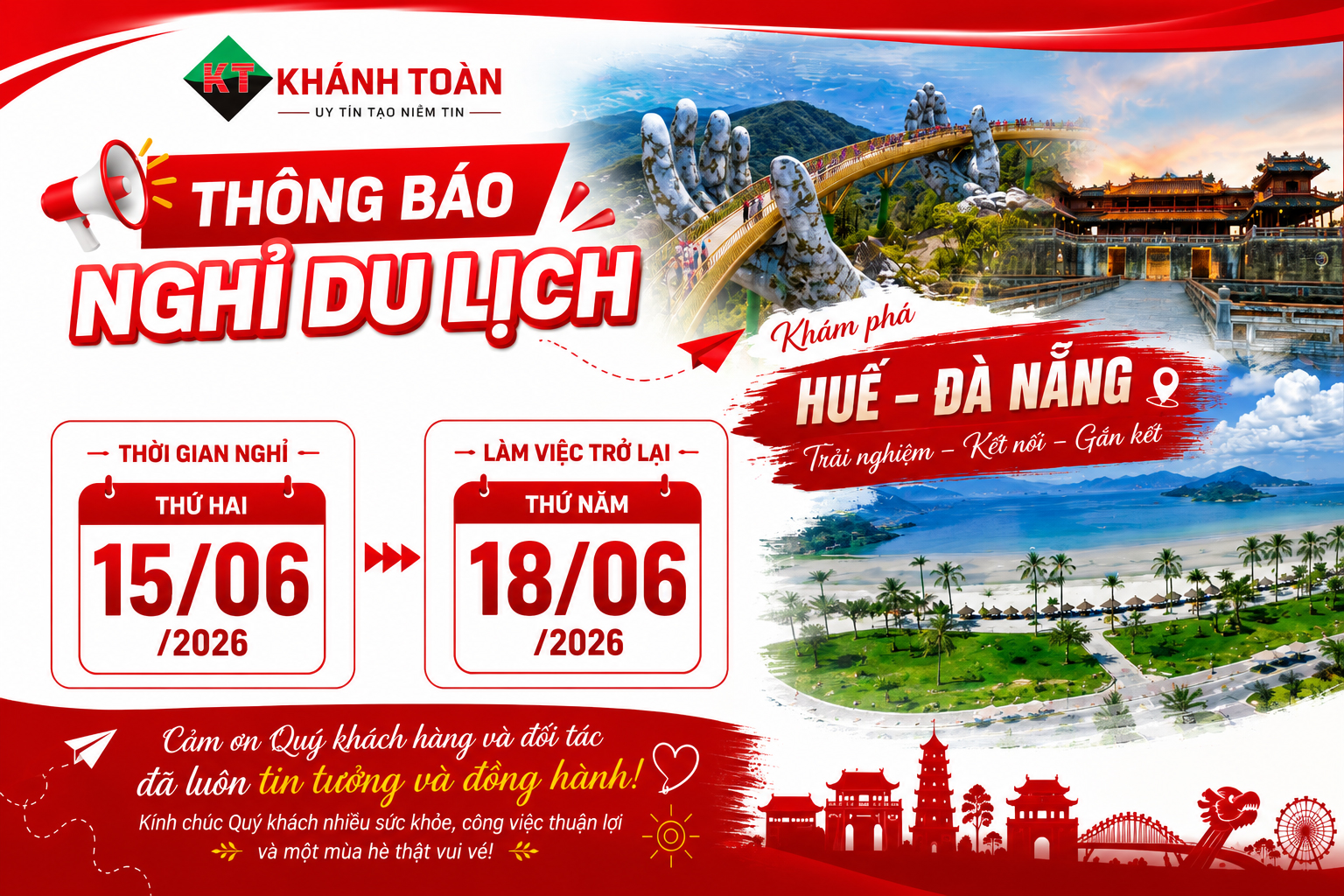 THÔNG BÁO NGHỈ DU LỊCH HÈ 2026 - CÔNG TY KHÁNH TOÀN